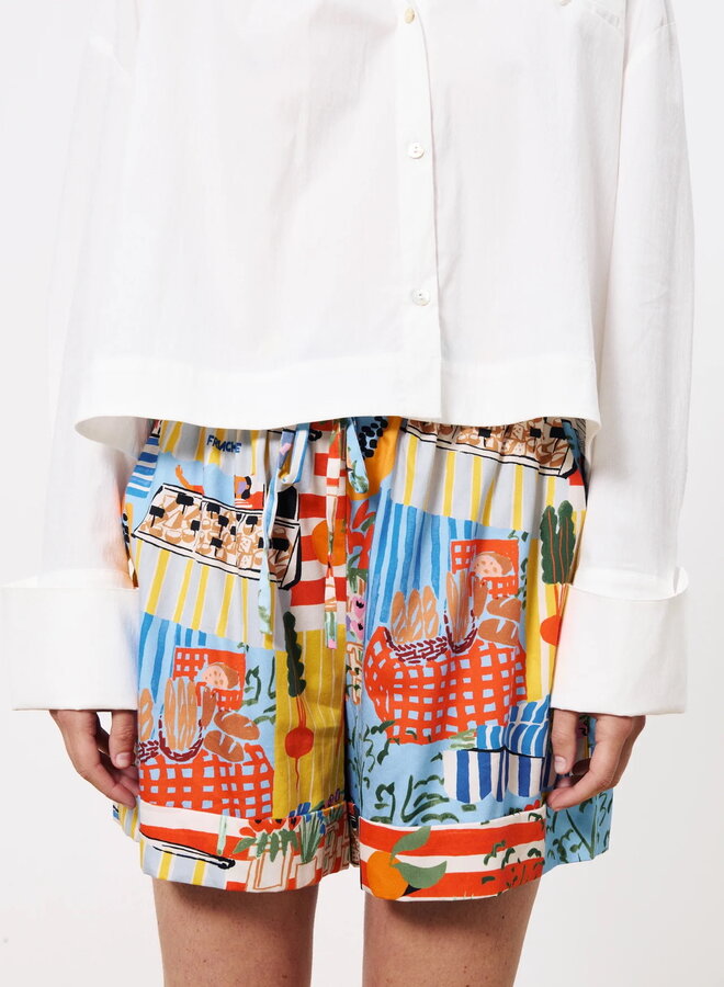 Short Frnch Paris imprimé marché bleu & rouge multi