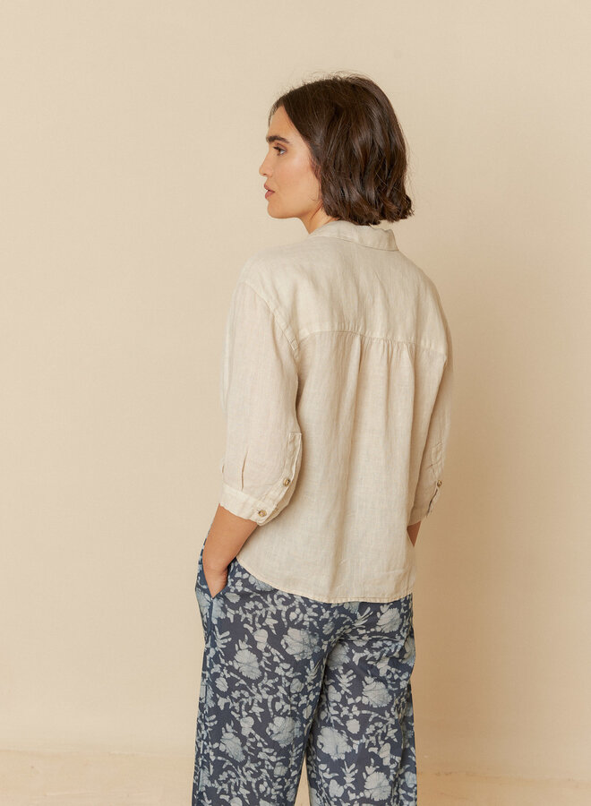 Blouse Indi & Cold à col classique en lin beige pierre