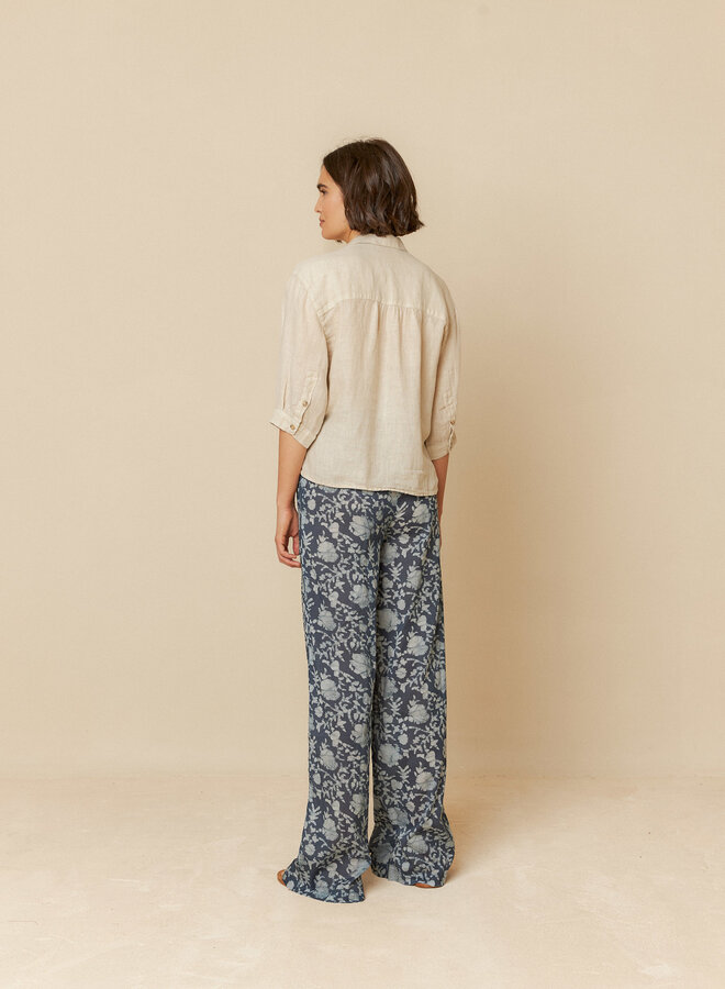 Blouse Indi & Cold à col classique en lin beige pierre