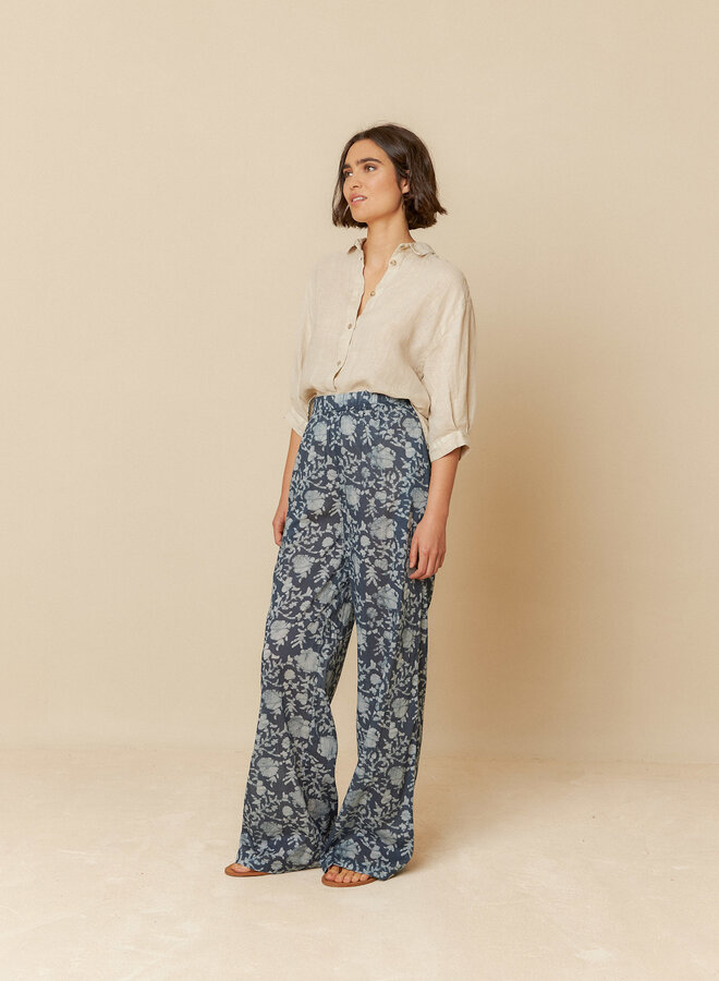 Blouse Indi & Cold à col classique en lin beige pierre