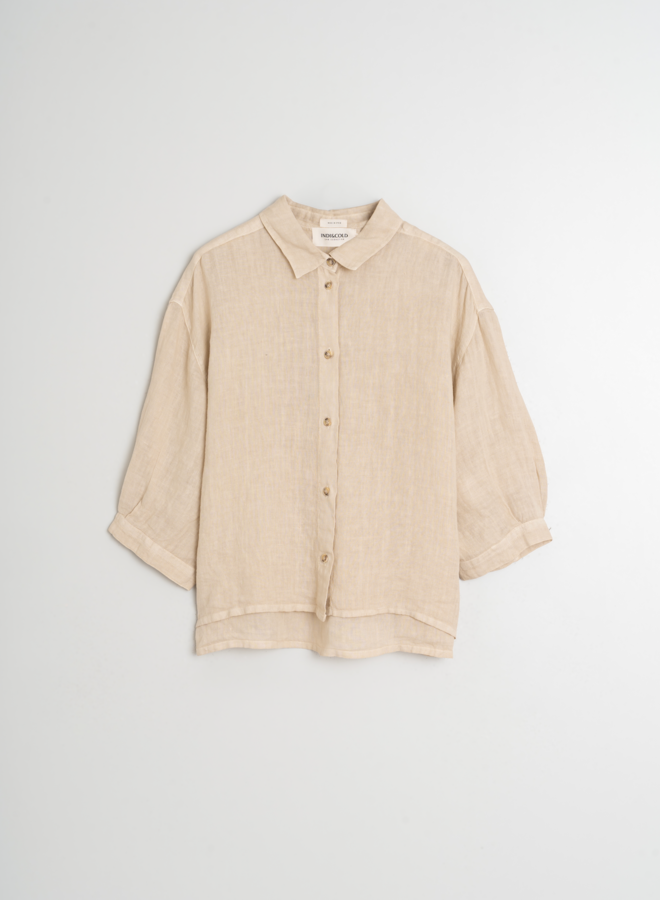 Blouse Indi & Cold à col classique en lin beige pierre