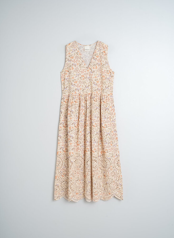 Robe Indi & Cold écrue imprimée paisley & broderies anglaises rose multi