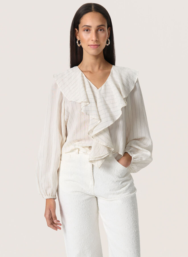 Blouse Soaked in luxury Roya à larges volants beige naturel rayée noire