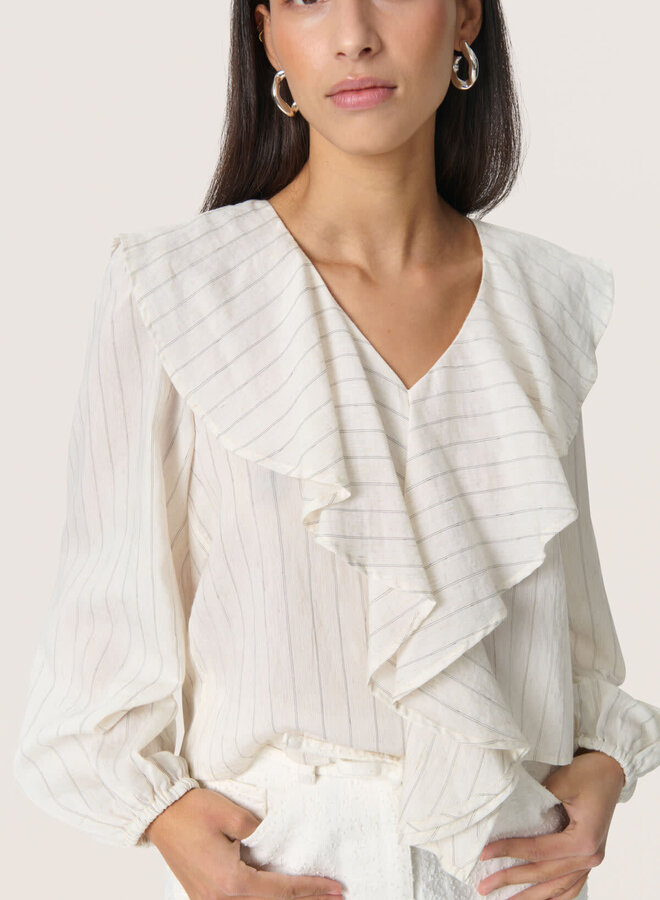 Blouse Soaked in luxury Roya à larges volants beige naturel rayée noire