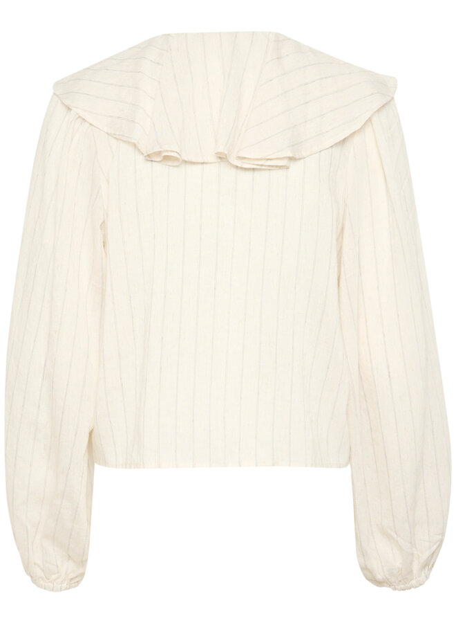 Blouse Soaked in luxury Roya à larges volants beige naturel rayée noire