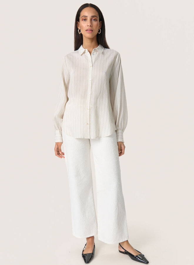 Chemise Soaked in luxury Roya à col classique beige naturel rayée noire