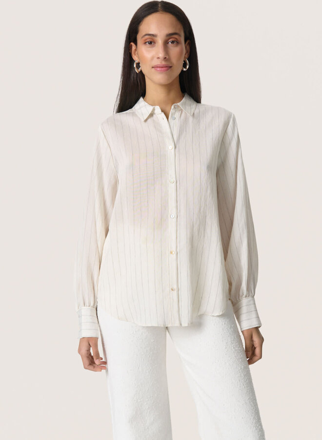 Chemise Soaked in luxury Roya à col classique beige naturel rayée noire