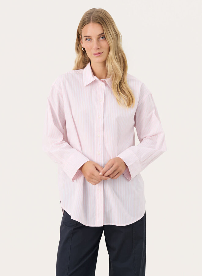 Blouse Part Two Savanna rose rayée blanche