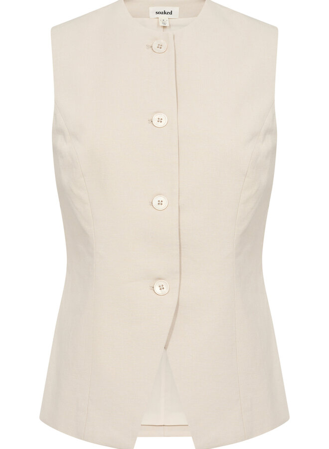 Gilet Soaked in luxury Linnena sans manches boutonné beige parchemin