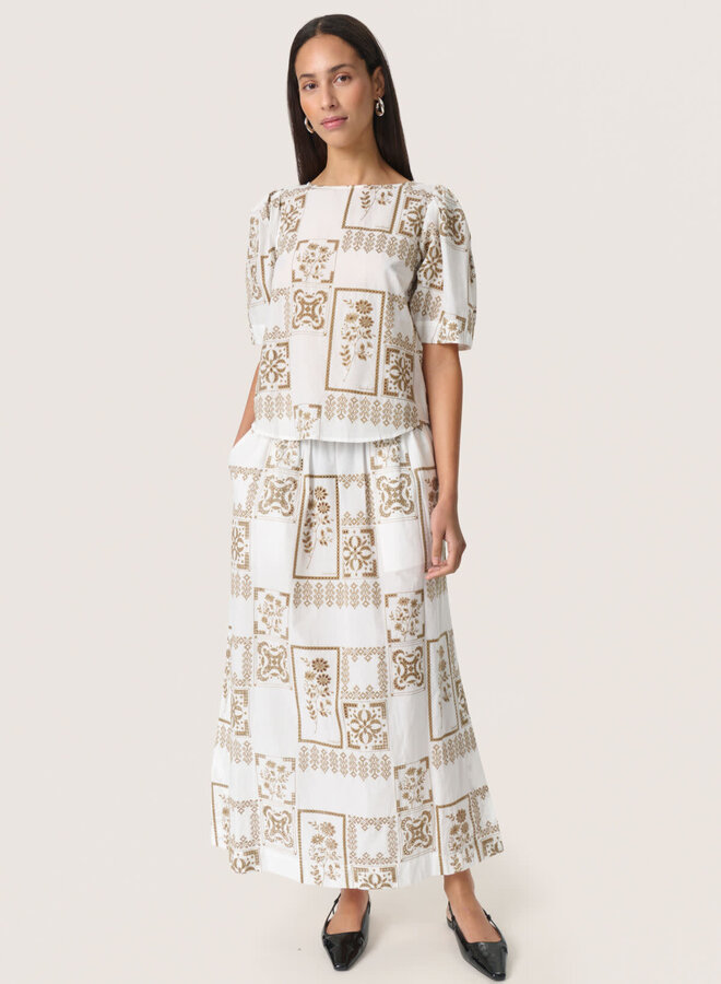 Haut Soaked in luxury Reesha écru brodé brun khaki