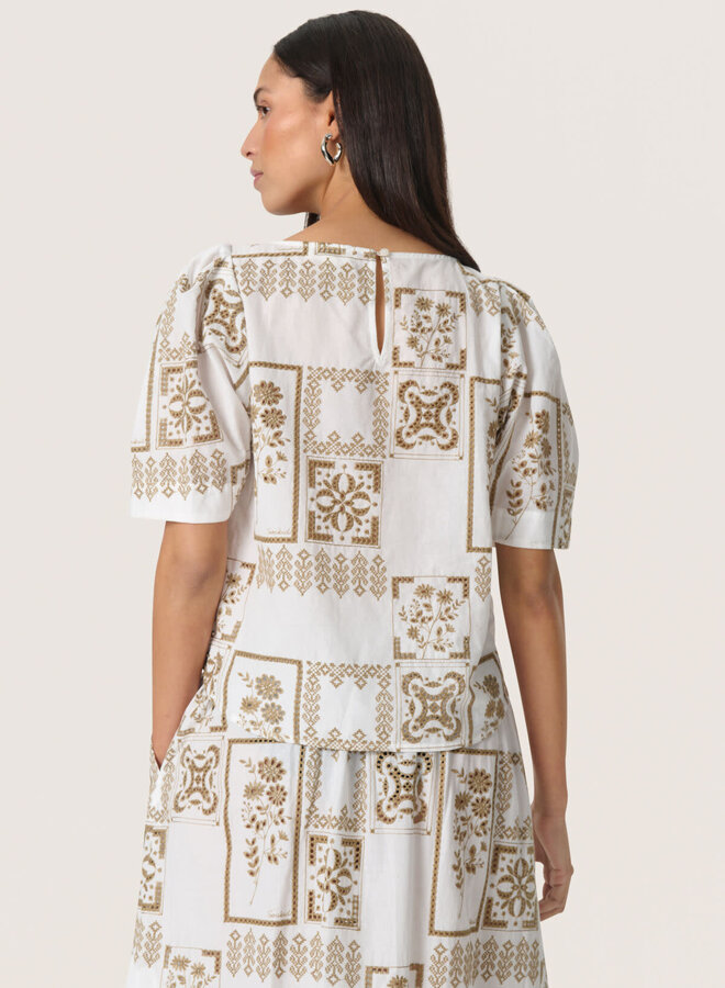 Haut Soaked in luxury Reesha écru brodé brun khaki