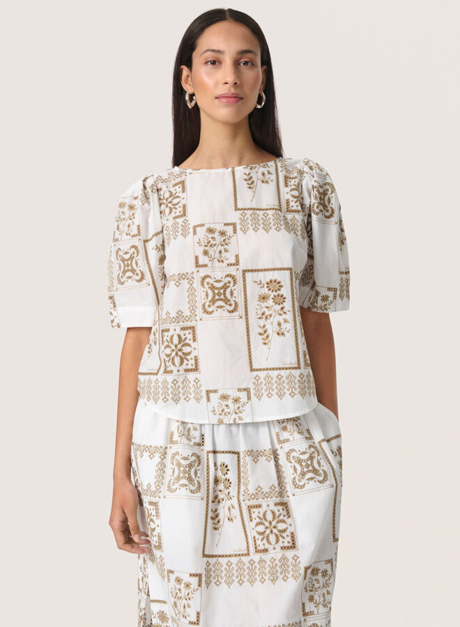 Haut Soaked in luxury Reesha écru brodé brun khaki