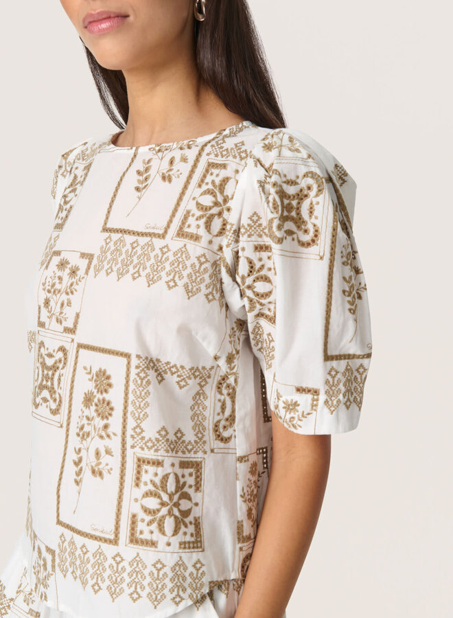 Haut Soaked in luxury Reesha écru brodé brun khaki