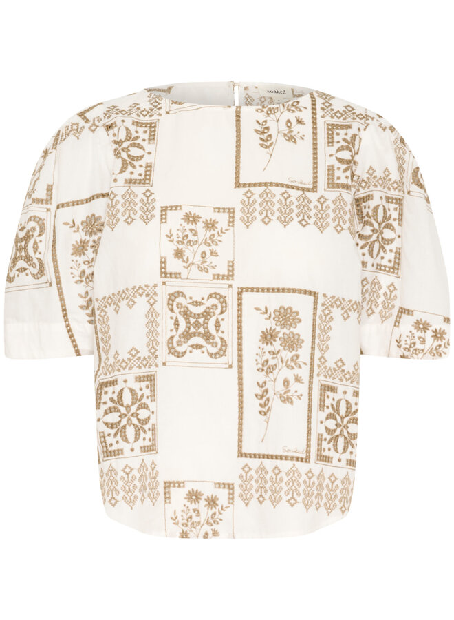 Haut Soaked in luxury Reesha écru brodé brun khaki