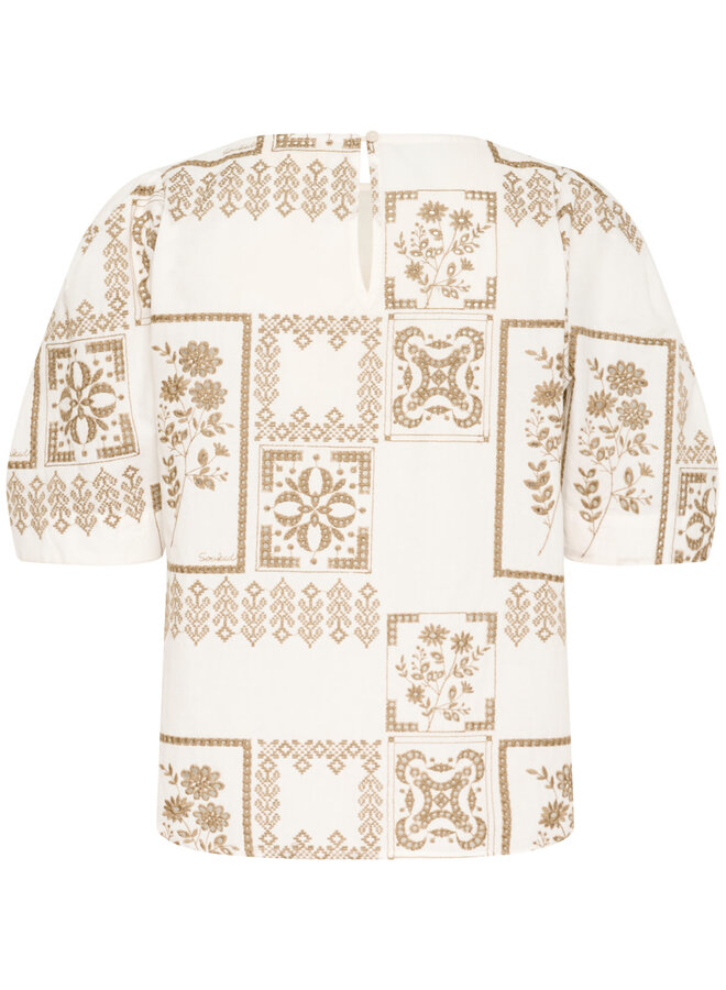 Haut Soaked in luxury Reesha écru brodé brun khaki