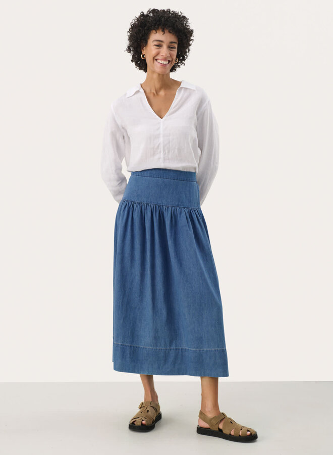 Jupe midi Part Two Nellia en denim bleu moyen