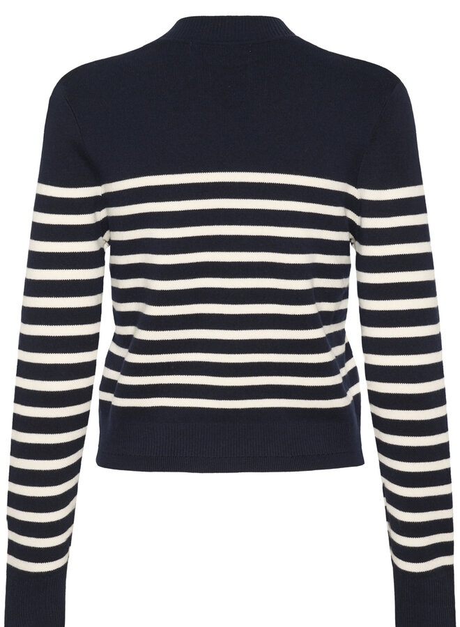 Cardigan InWear Wallis à col V boutonné bleu marine rayé écru