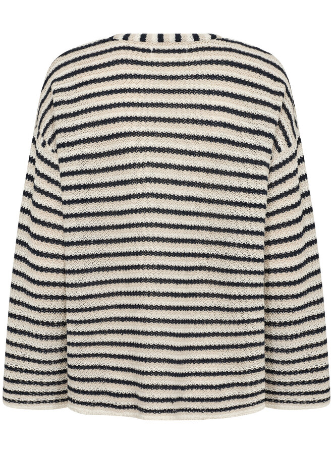 Tricot Part Two Nahni à col V rayé bleu marine & écru