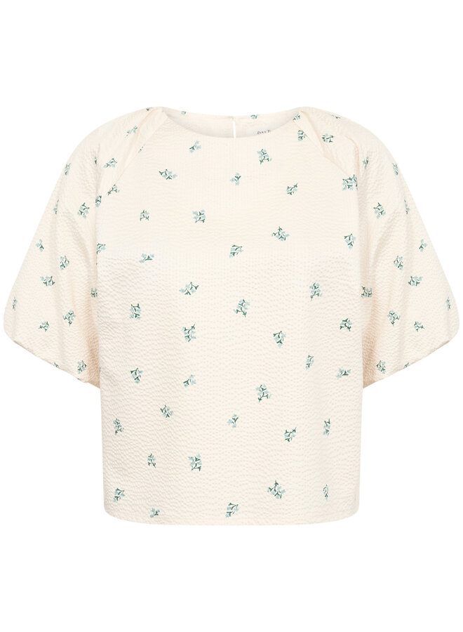 Blouse Part Two Estermarine écrue à petites fleurs bleues & vert olive kalamata