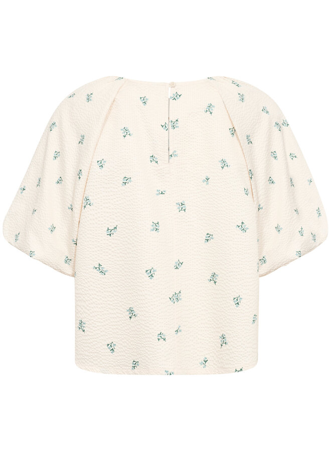 Blouse Part Two Estermarine écrue à petites fleurs bleues & vert olive kalamata
