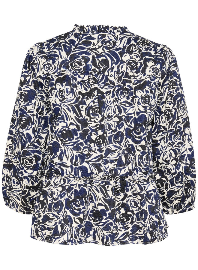 Blouse Part Two Nickeline en seersucker fleurie bleu marine & écrue