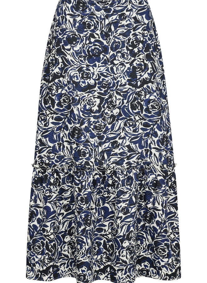 Jupe midi Part Two Nadeem en seersucker fleurie bleu marine & écrue