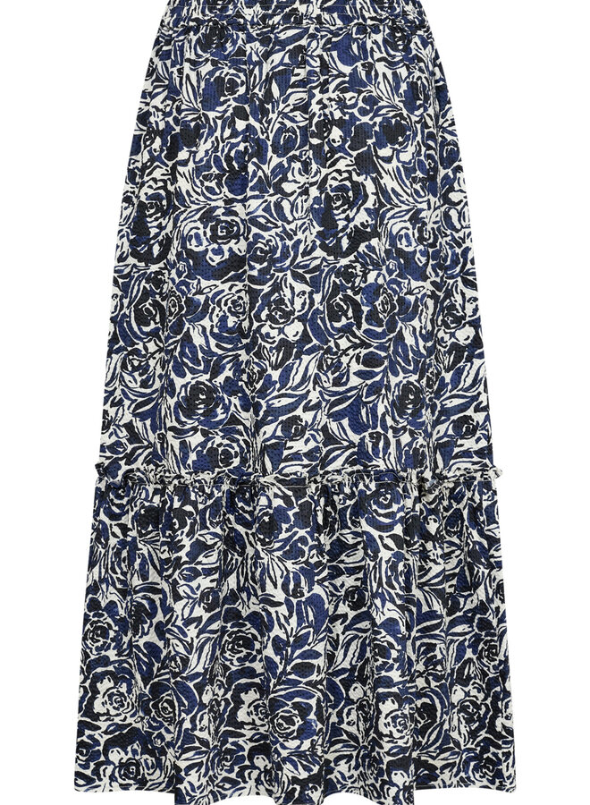 Jupe midi Part Two Nadeem en seersucker fleurie bleu marine & écrue