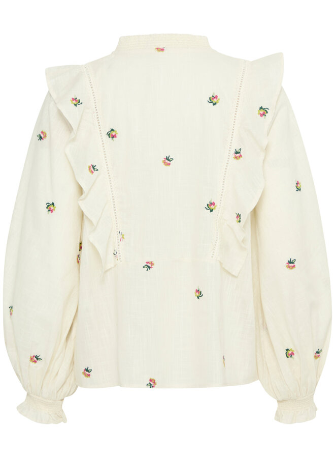 Blouse Atelier Rêve Olivia à volants & broderies de fleurs crème
