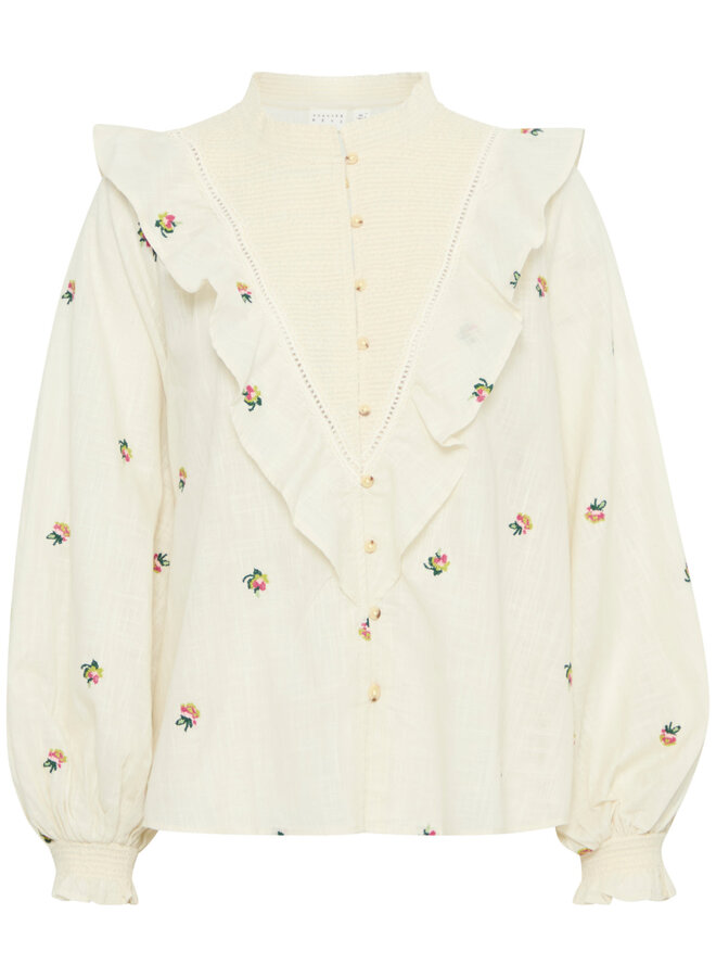 Blouse Atelier Rêve Olivia à volants & broderies de fleurs crème