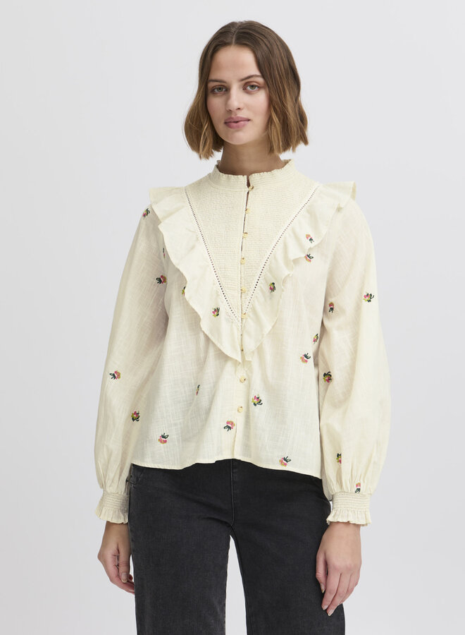 Blouse Atelier Rêve Olivia à volants & broderies de fleurs crème