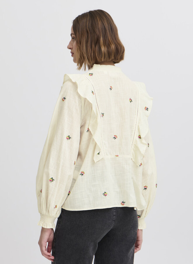 Blouse Atelier Rêve Olivia à volants & broderies de fleurs crème