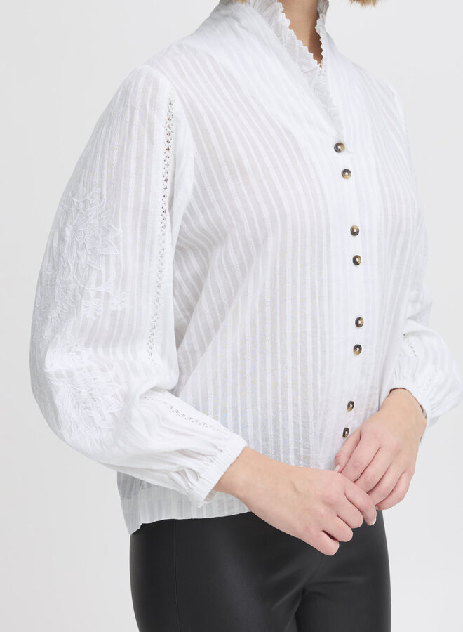 Blouse Atelier Rêve Ines à col châle blanche