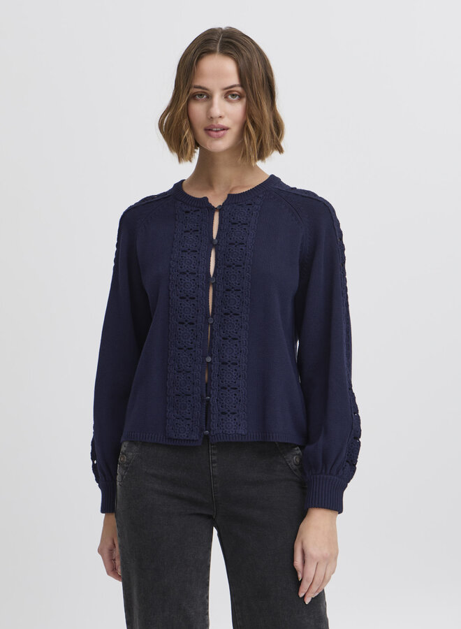 Cardigan Atelier Rêve Rannie crocheté bleu marine