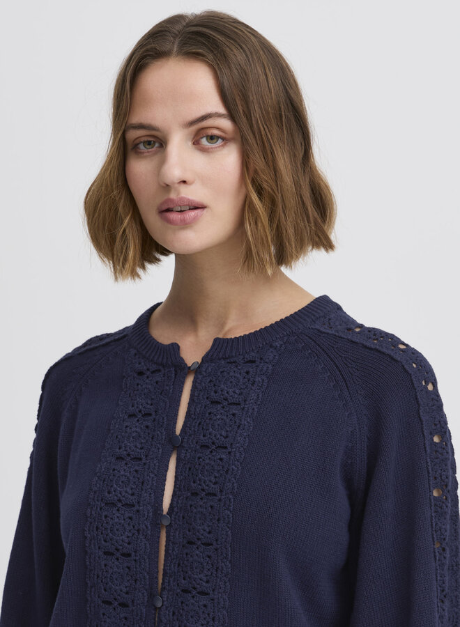 Cardigan Atelier Rêve Rannie crocheté bleu marine