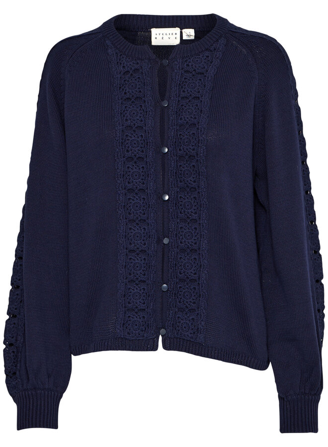 Cardigan Atelier Rêve Rannie crocheté bleu marine