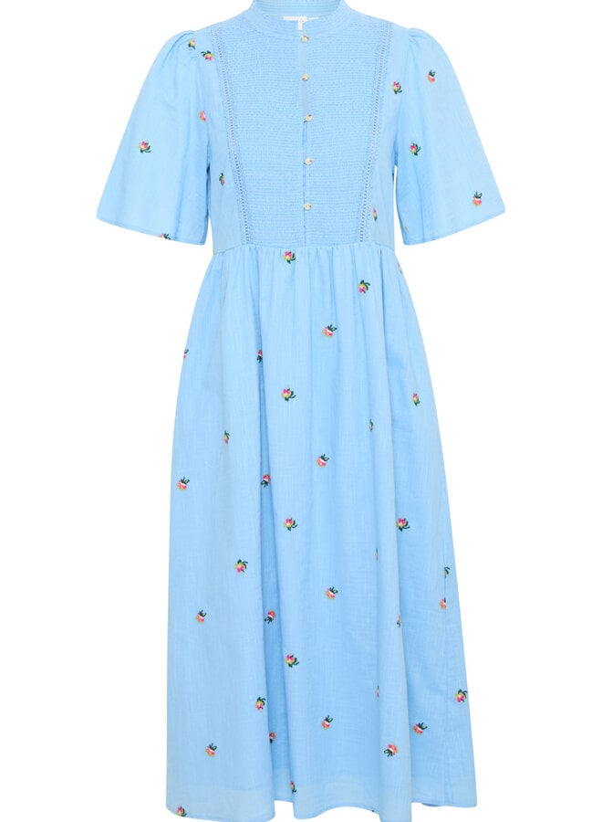 Robe Atelier Rêve Olivia à broderies de fleurs bleue