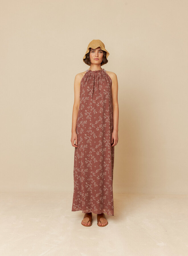 Robe Indi & Cold longue à imprimé fleuri brun chocolat