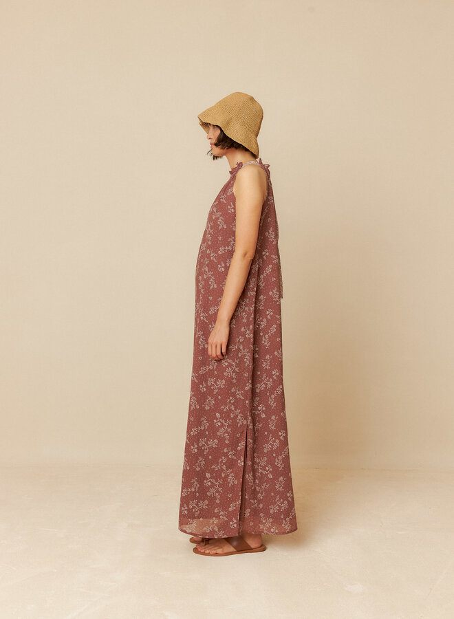 Robe Indi & Cold longue à imprimé fleuri brun chocolat