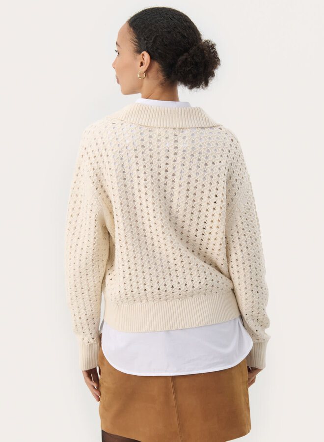 Tricot Part Two Naia à col polo à maille ajourée écru
