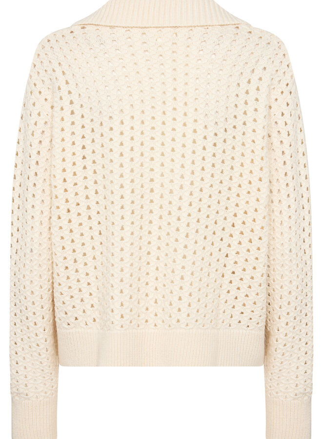Tricot Part Two Naia à col polo à maille ajourée écru