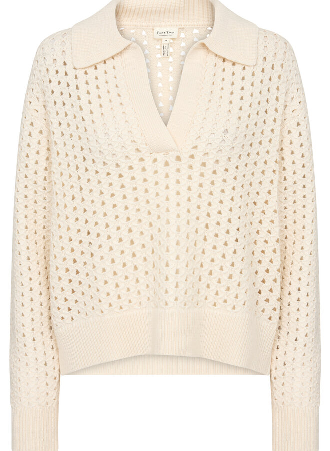 Tricot Part Two Naia à col polo à maille ajourée écru