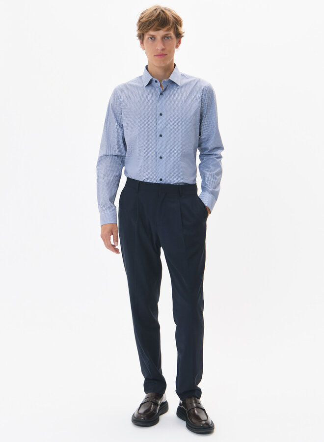 Chemise Matinique Trostol blanche imprimée ronds & X bleu marine