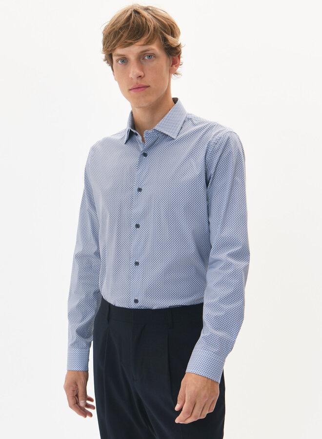 Chemise Matinique Trostol blanche imprimée ronds & X bleu marine