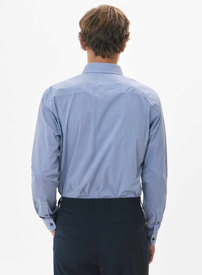 Chemise Matinique Trostol blanche imprimée ronds & X bleu marine