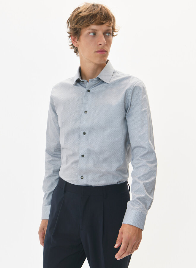 Chemise Matinique Trostol blanche imprimée éventails vert thym