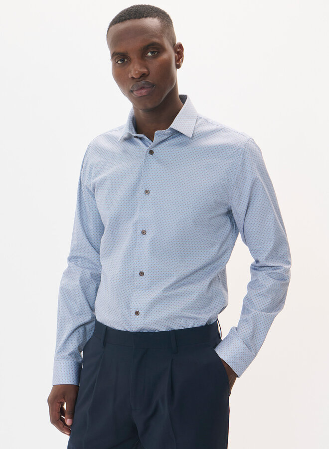 Chemise Matinique Trostol blanche imprimée éventails brun noisette