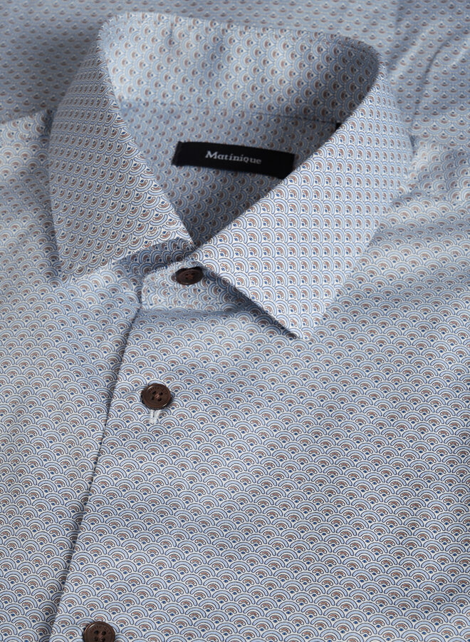 Chemise Matinique Trostol blanche imprimée éventails brun noisette