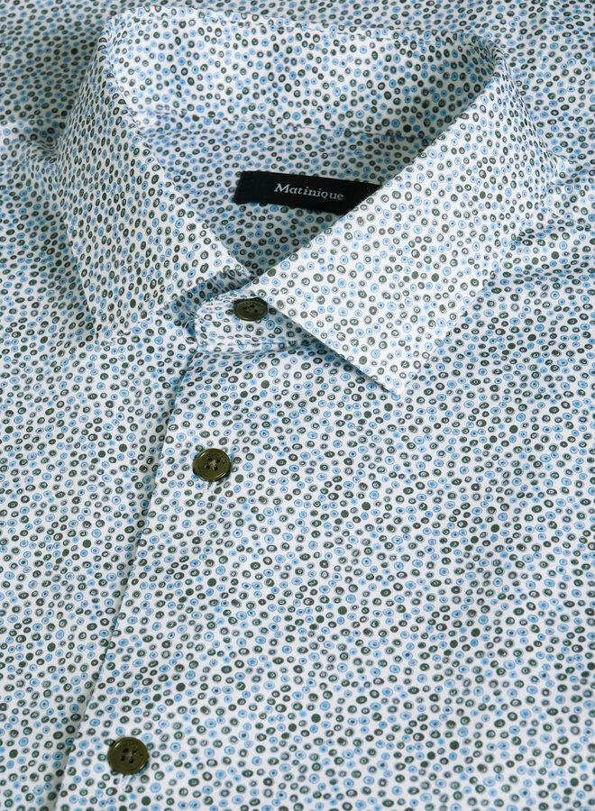 Chemise Matinique Trostol blanche à petits ronds vert thym & bleus