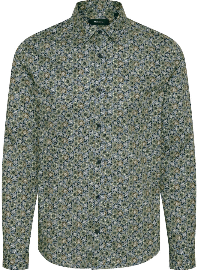Chemise Matinique Trostol imprimée petites rosaces vert thym & bleu marine