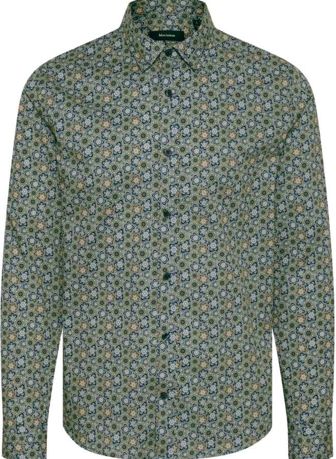 Chemise Matinique Trostol imprimée petites rosaces vert thym & bleu marine